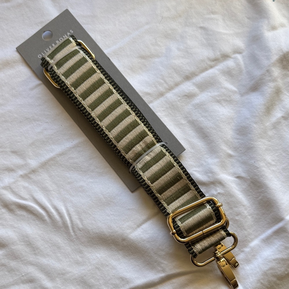 Oliver Bonas Green and Cream Bag Strap with Gold Accents